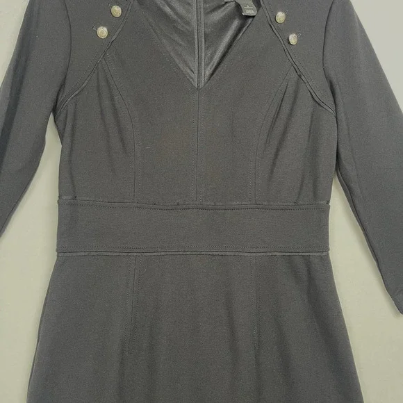 Ponte Knit White House Black Market Black Dress, Military Goldtone Buttons, Sz 2 - Picture 8 of 16